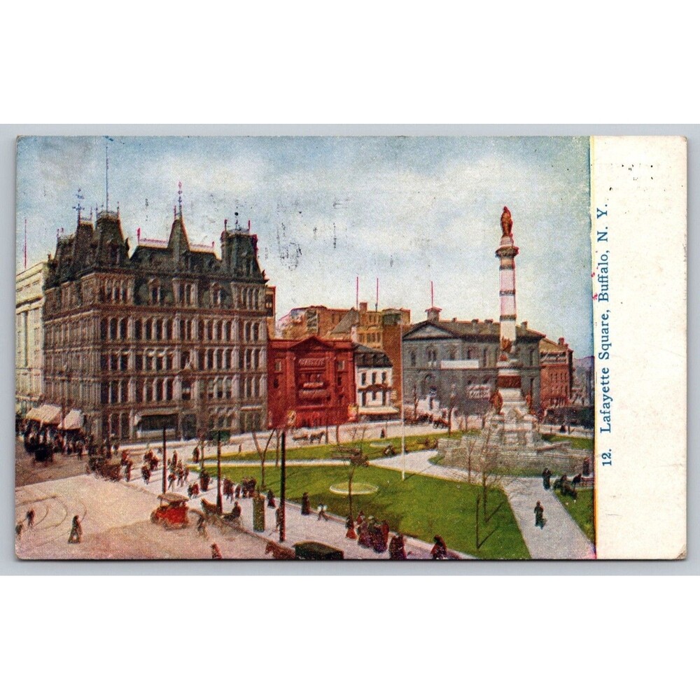 1910 Lafayette Square Buffalo NY Postcard Soldiers & Sailors Monument Missent
